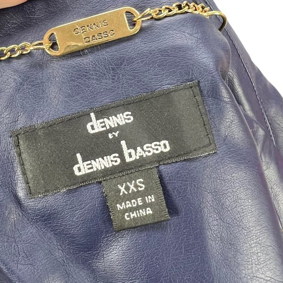 Blue Faux Leather Dennis by Dennis Basso Turn-lock Jacket Sz XXS - Picture 9 of 11